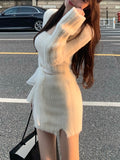 Zjkrl - Autumn Sweater Knitted Suits Female Elegant 2 Piece Dress Korean Fashion Even Party Y2k Mini Dress Office Lady Short Skirts