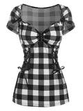 Zjkrl Off The Shoulder Tee and Crisscross Plaid Suspender Skirt Set Two Piece Dress Top and Skirt Set