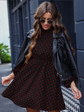 Print Women Dress Temperament Commuter One-step Skirt Red Polka Dot Dark Pattern Waist Puff Sleeve Dress 2023 Summer New