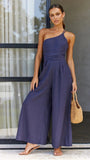 Women Sexy Off Shoulder Strap Sleeveles Jumpsuits Summer New High Waist Casual Wide Leg Straight Cotton Linen Elegant Overalls