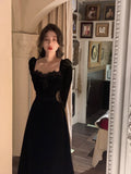 Zjkrl Autumn Slim Black Velvet Dress Casual Korean Fashion Elegant Midi Dress Woman Party Long Sleeve Vintage Lace Dress Design