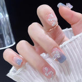 Zjkrl - 24pcs Ballet False Nail Full Cover Fake Nail Butterfly Love Nails Tip French Coffin Nails Press on Nails