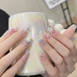 Zjkrl - 24pcs/box Fake French y2k Nails Press On Long Stiletto Almond Shape Wearable False Nails With Stars Designs Full Cover Nail Tips