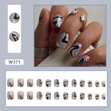 Zjkrl - 24pcs False Nails Tips with Glitter Design Press on Stick-on Nail Tips for Women and Girls