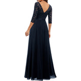 Zjkrl Women&#39;s Elegant Vintage V Neck 3/4 Sleeve Floral Lace Chiffon Wedding Bridesmaid Maxi Dress Long Formal Dresses
