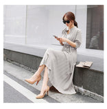 Zjkrl Elegant Chiffon Long Sleeve Shirt Dress Women Belt Lace Up A-line Pleated Maxi Dress Korean Fashion Fall Clothes Streetwear