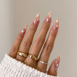 Zjkrl - 24Pcs French False Nails Almond Fake Nails with Glue Press on White Edge Design Wearable Simple Ins Pink Stiletto Nail Tips