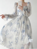 Zjkrl - 2023 Summer French Elegant Floral Midi Dress Party Chiffon Vintage Fashion Dress Beach Long Sleeve Casual Dress Office Lady Chic