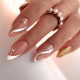 Zjkrl - 24pcs/box Fake French y2k Nails Press On Long Stiletto Almond Shape Wearable False Nails With Stars Designs Full Cover Nail Tips
