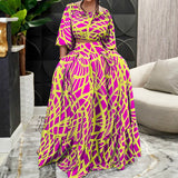 Women's Temperament Elegant Printed Cross-border Half Skirt Fashion Suit Mid-sleeve Office Street Clothes Girls Wear Dress S~3XL