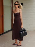Zjkrl Strapless Knit Maxi Dresses For Women Summer Beach Party Bodycon Dress Off-Shoulder Twist Knitting Evening Backless Dress