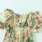 Summer Women Vintage Floral Print Big Swing Long Dress Puff Sleeve Female Sexy Off Shoulder Holiday Party Boho Dresses
