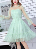 New Female O-neck Stars Sequined Mesh Shiny Fairy Dress Women Elegant Bling Gauze Princess Puff Dresses Vestidos De Fiesta