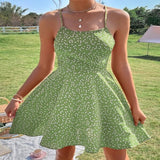 Print Summer Dress Confetti Heart Print Crisscross Tie Backless Cami Dress Print Boho Beach Dress Sundress Robe