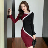 Zjkrl Korean Elegant Womens Libertin Sweater One-piece Dress for Party Fashion Sexy Night Club Evening Knit Dresses Woman Bodycon Wrap