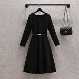 Small black skirt women&#39;s large size spring and autumn new Korean fashion OL temperament elegant long A- character casual dress