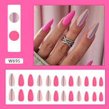 Simple French Wearable False Nails Almond Colorful Stripes Colorblock Design Manicure Fake Nails Line Full Cover Press On Nail
