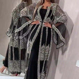 Zjkrl Fashion Sequins Mesh Mopping Maxi Dress French Vintage Belt Women Club Dress Elegant O Neck Flare Sleeve Lace Evening Dress