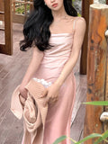 Zjkrl - 2023 Summer Sleeveless Strap Midi Dress Office Lady Elegant Sweet One Piece Dress Korean Fashion Even Beach Party Dress Women