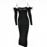 Zjkrl Party Dresses For Women Outfits Elegant Off-shoulder Feather Sleeve Maxi Dress Women New Strapless Backless Bodycon Long Dress Vestido