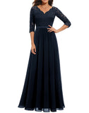 Zjkrl Women&#39;s Elegant Vintage V Neck 3/4 Sleeve Floral Lace Chiffon Wedding Bridesmaid Maxi Dress Long Formal Dresses