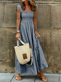 Zjkrl - 2023 New Summer Ruffle Sleeve Long Dress Retro Plaid Printed Beach Maxi Dress Women Sexy Square Neck Loose Hem A-Line Dress