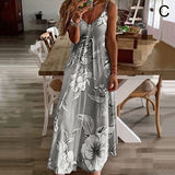 S-5XL 7Colors Floral Printing V-Neck Strap Long Dresses Casual Bohemian Sleeveless Women Summer Beach Travel Party Wear