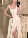 Zjkrl - French Elegant Strap Midi Dress Office Lady Casual Even Party Dress Women Beach Sleeveless One Piece Dress Korean Summer 2023