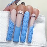 Zjkrl - 24Pcs Full Cover False Nails Red Rhinestone Planet Long Ballerina Coffin Nail Tips Detachable Fake Nails Press on Nails Manicure