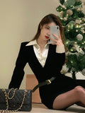 Zjkrl --Spring Black Elegant Dress Women Sexy Patchwork Y2K Designer Mini Dress Female Casual Korean Fashion Slim Party Dress 2024 New