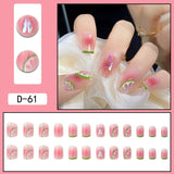 Zjkrl - 24Pcs/Set Press On Fake Nails Green Wearing Reusable False Nails Art Girls Ballerina Coffin Nail With Glue Full Cover Artificial
