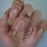 Zjkrl - 24pcs Long Stiletto False Nails wave Peals decorated Wearable French Fake Nails Press On Nails Leopard print Almond Manicure Tip