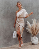 Zjkrl dress evening dress European and American women's sexy unilateral sleeve irregular skirt dress evening dress women ins hot