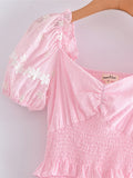 Zjkrl High Quality 2023 Summer Pink Short Sleeve Women Ruffled Mini Dress
