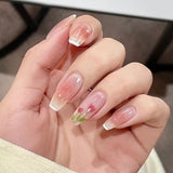 Zjkrl - 24Pcs/Box Gradient Color Artifical Press On Nails With Glue Long Coffin Fake Nails Lovely Girls Nail Art Ballerina False Nails