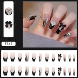 Zjkrl - 24Pcs Super Shiny False Nails 3D Drop Diamond y2k Mid-length Coffin Ballet Fake Nails Full Finished Fake Nail Patches For Girls