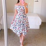 Zjkrl Sexy Off The Shoulder Tube Top Dress Butterfly Rainbow Floral Print Dress Ladies Elegant Slim Summer Bohemian Party Maxi Dresses
