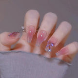 Zjkrl - 24Pcs/Box Gradient Color Artifical Press On Nails With Glue Long Coffin Fake Nails Lovely Girls Nail Art Ballerina False Nails