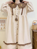 Zjkrl - Kawaii Lolita Dress Women Sweet Preppy Style Ruffles Patchwork Corduroy Dress Autumn Winter Puff Sleeve Peter Pan Collar