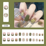 Zjkrl - 24Pcs/Set Press On Fake Nails Green Wearing Reusable False Nails Art Girls Ballerina Coffin Nail With Glue Full Cover Artificial
