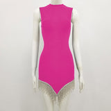Zjkrl - High Quality Summer Sexy Sleeveless O-Neck Tassel Diamond Bandage Dress White Women'S Bodycon Club Party Dress Vestidos