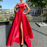 Zjkrl - Elegant Strapless High Slit Party Dress Women Sexy Off Shoulder Slim Long Dress Summer Fashion Backless Solid Big Hem Dress