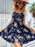 Sexy Floral Print Short Dress Women Summer Fashion Black Backless Beach Sundress Casual Sleeveless Lace-up New In Dresses 2023
