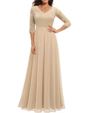 Zjkrl Women&#39;s Elegant Vintage V Neck 3/4 Sleeve Floral Lace Chiffon Wedding Bridesmaid Maxi Dress Long Formal Dresses