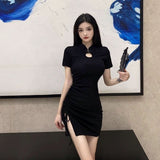 Zjkrl New Vintage Black Bandage Sexy Dress Spice Girls Hollow Out Short Sleeve Dress Women&#39;s Sweet Spicy Thin Skirt Halloween