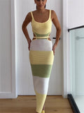 Women's Beach Knitted Maxi Dress Cover Up Holiday Party Sundress Contrast Color Crochet Long Dress Summer Outfits 2023