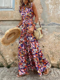 Zjkrl - 2023 New Summer Ruffle Sleeve Long Dress Retro Plaid Printed Beach Maxi Dress Women Sexy Square Neck Loose Hem A-Line Dress