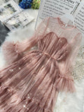 New Female O-neck Stars Sequined Mesh Shiny Fairy Dress Women Elegant Bling Gauze Princess Puff Dresses Vestidos De Fiesta
