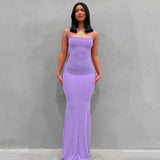 Zjkrl 2023 Summer Women Sexy Spaghetti Strap Black Skims Long Dress Y2k Sleeveless Solid Skinny Bodycon Trumpet Maxi Dresses Vestidos