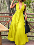 Zjkrl Sexy Halter V Neck Lace Up Maxi Summer Dress Women Sleeveless Chiffon Long Dress